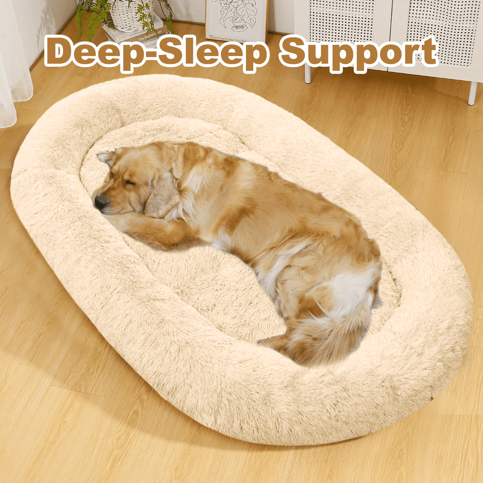 Extra Large 67" X 43" X 8" Orthopedic Pet Bed For Humans And Dogs, Plush High-Loft Mattress With Removable Handles & Non-Slip Bottom - Beige