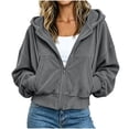 thumbnail image 2 of Ynynloco Womens Zip Up Hoodies Cropped Jackets Fall Outfits Lightweight Slouchy Drop Shoulder Casual Travel Winter with Pockets Airport Workout Athletic, 2 of 7