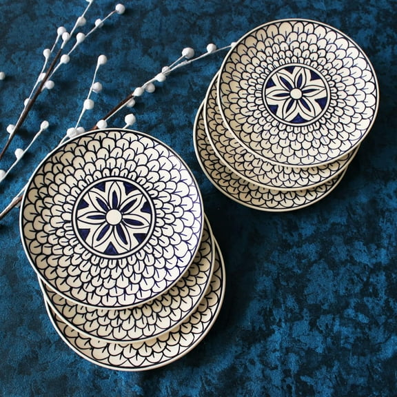 Mermaid Tales Hand Painted Ceramic Quarter Plates Set Of 6 | Small Side Plates For Dinner & Snacks - 7 Inch, 6 Pieces, Microwave Safe