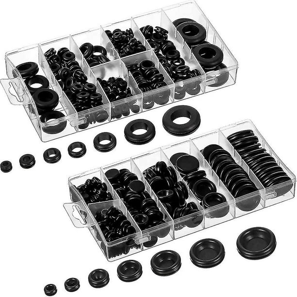 Black Kit surtido de ojales de goma de 350 piezas, junta de alambre con tapón para orificio de cortafuegos, junta de anillo de goma para automóvil