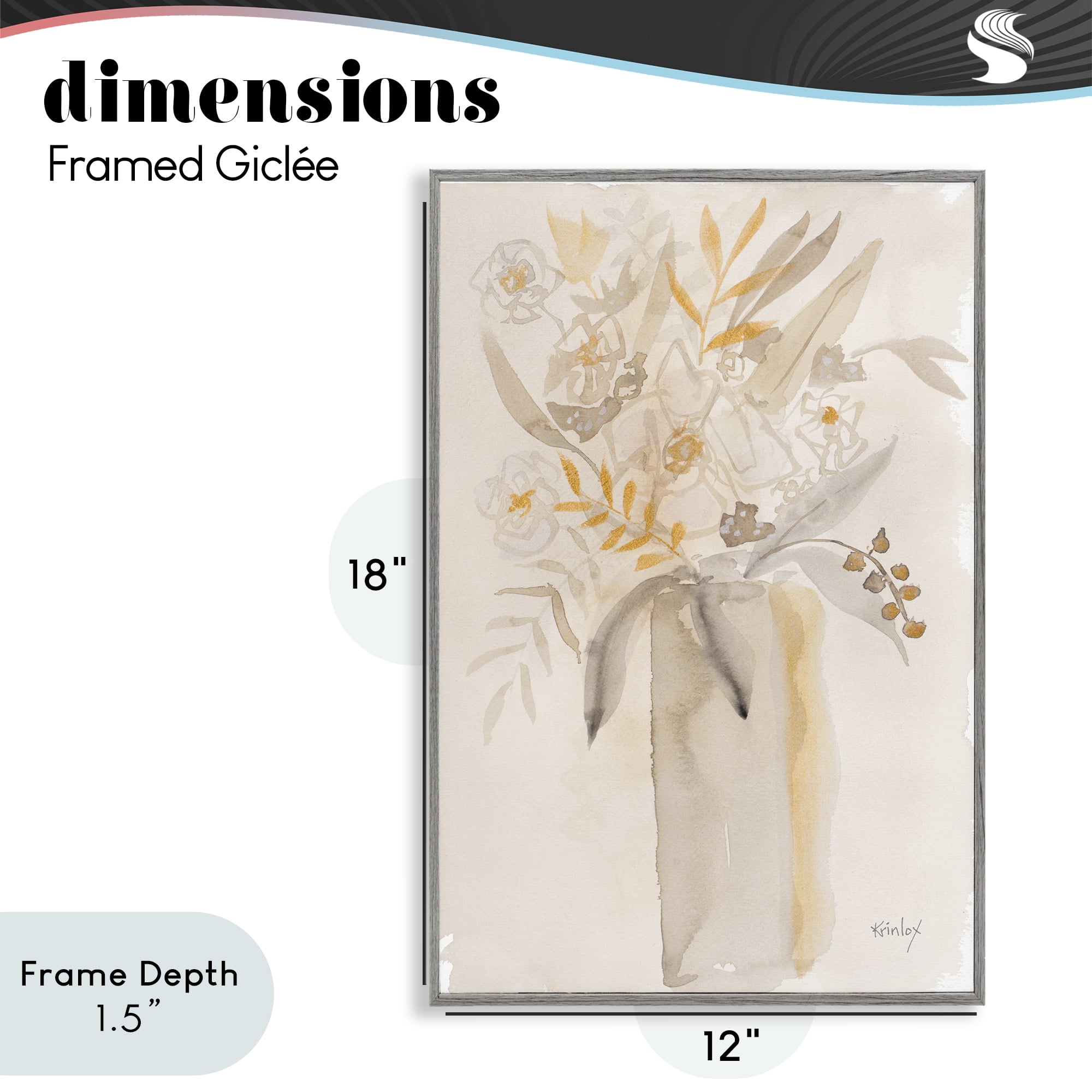 Stupell Industries Earthy Soft Flower Vase Gray Framed Giclee Art, design by Krinlox