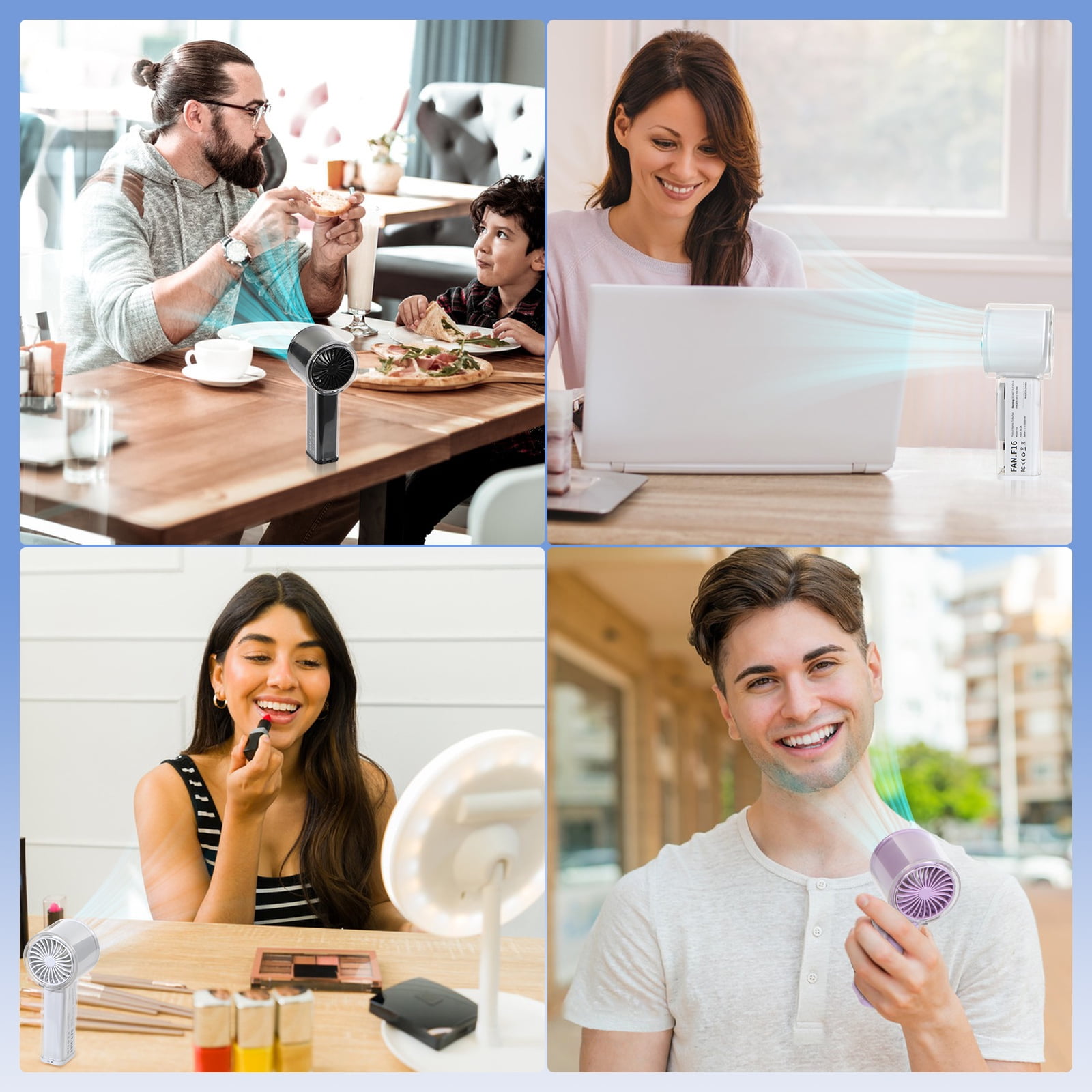 Handheld Turbo Fan with Ice Cooler, Transparent Design, Dual Airflow, 5000mAh Rechargeable Battery, 6-Speed