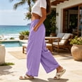 thumbnail image 7 of Lenpel Cotton Linen Pants for Women Lightweight Pleated Wide Leg Baggy Trousers Lounge Flowy Comfy Beach Vacation Clothes, 7 of 7