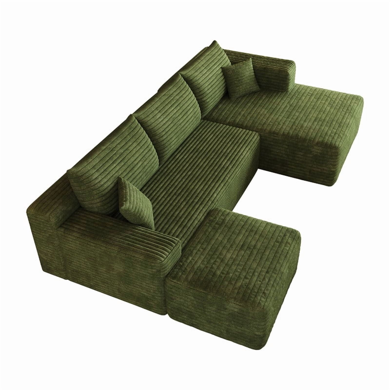 103" U Shaped Cloud Sectional Sofa with Ottoman, Modern Modular Corduroy Fabric Couch with Deep Seat and Chaise, Minimalist Upholstered Corner Sofa for Living Room, Apartment, No Assembly Required