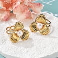 thumbnail image 2 of 5 pc 304 Stainless Steel Finger Rings with Freshwater Pearl Beads Flower Ion Plating(IP) Real 18K Gold Plated US Size 6(16.5mm), 2 of 5