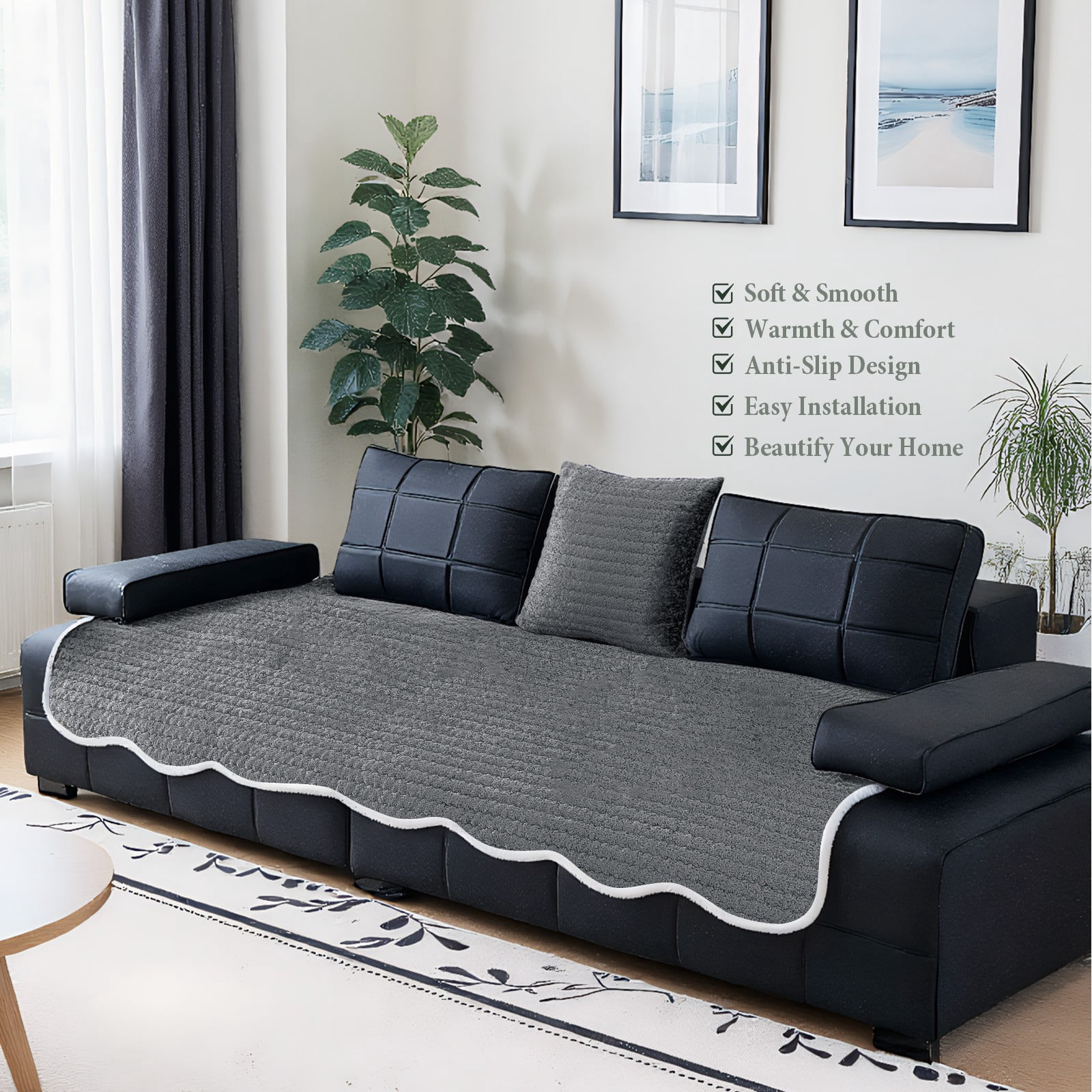 TOPCHANCES Soft Velvet Couch Covers, Fluffy Couch Slipcover for Dogs Cats, Non-Slip Sofa Protective Cover, Cozy Pets Bed Mat Furniture Protector (Dark Gray, 35.4x63 in)
