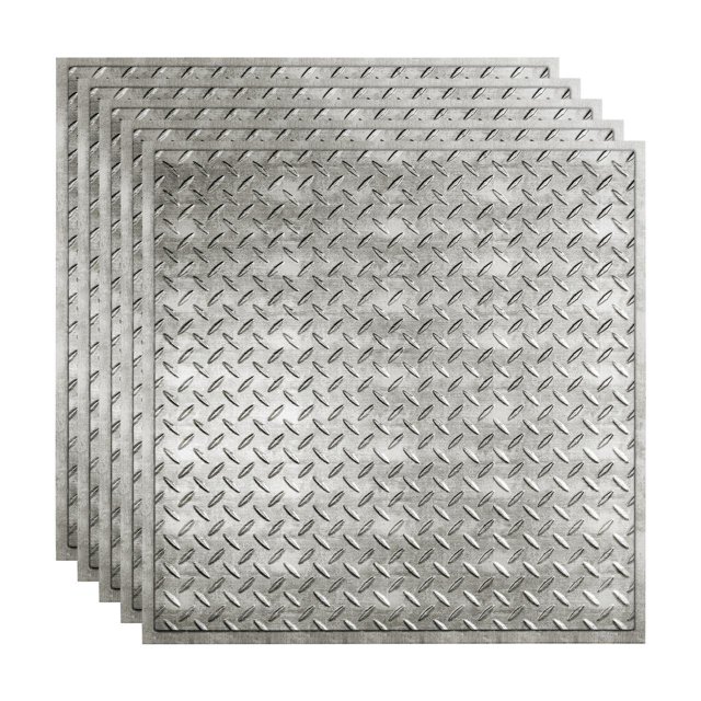 FASÄDE Diamond Plate Decorative Vinyl 2ft x 2ft Lay in Ceiling Panel in Crosshatch Silver (5 Pack)