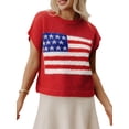 thumbnail image 3 of Women'S American Flag Sweater Cap Sleeve Crop Tops Crew Neck Loose Fit Knit Sweater Pullover Top Red S, 3 of 8