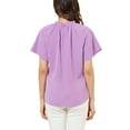thumbnail image 3 of Blusa casual de manga corta con cuello fruncido para mujer INSPIRE CHIC, con abertura en la espalda, talla XS, color púrpura claro, 3 of 5