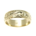 thumbnail image 3 of 14k yellow gold hand engraved Hawaiian plumeria scroll band ring smooth edge 8mm size 9.5, 3 of 4