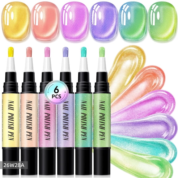 6 Colors Cat Eye Gel Nail Polish Pen Set, 3-in-1 Magnetic Gel Polish with Base Color & Top Coat, 4 ml DIY Manicure Kit