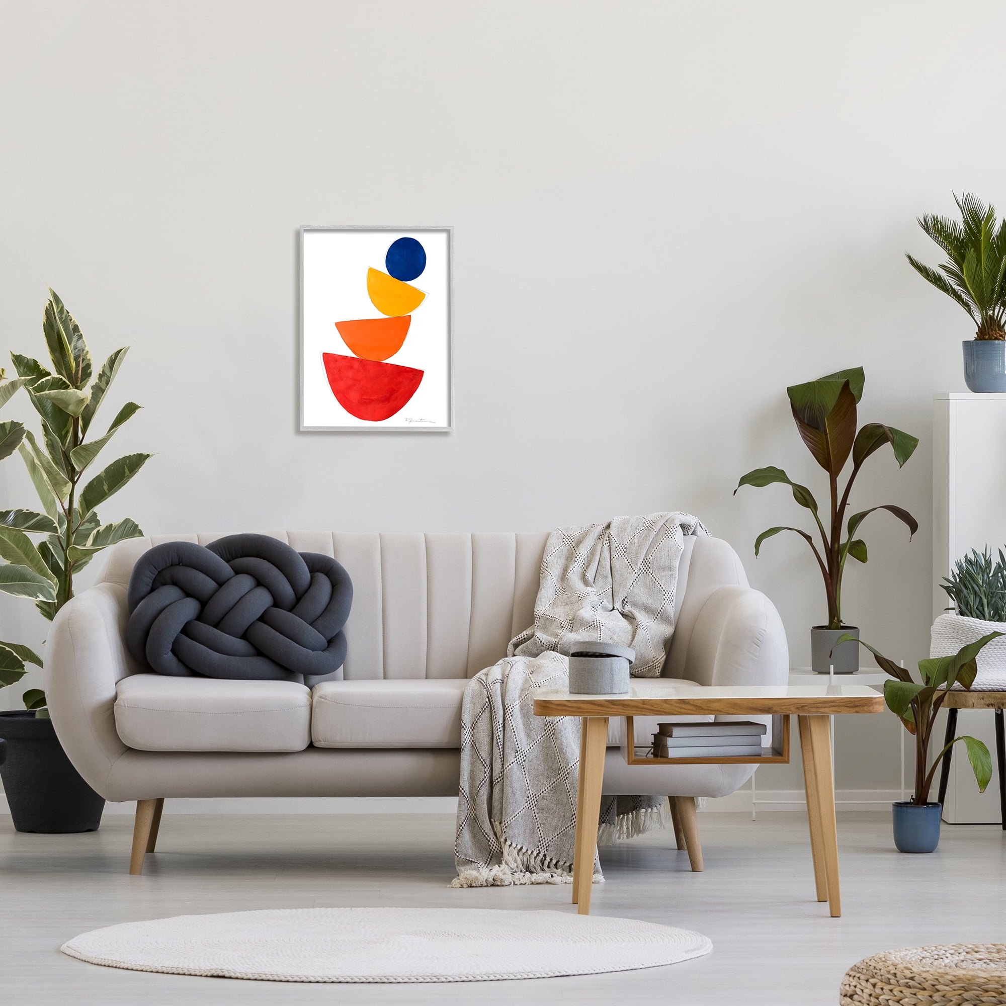 Stupell Industries Tilting Balancing Shapes Abstract Painting Gray Framed Art Print Wall Art, 16 x 20