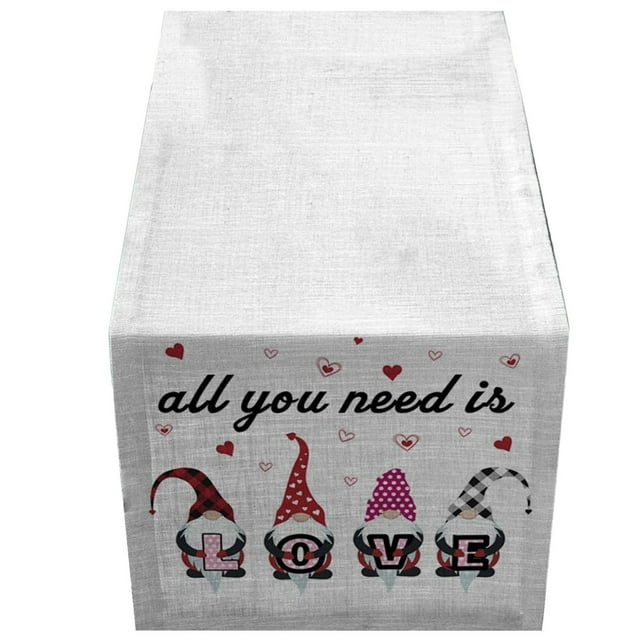 Oimcto Valentine's Day Rectangular Table Runner/Tablecloth with Polyester/Cotton Heart Print (33×274),Valentine's Day Printed Dining Table Runner for Family Holiday Parties Decor