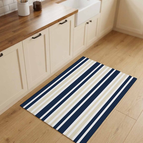 2x3ft Rectangle Rug,Navy Blue Khaki Striped Washable Area Rugs Non-Slip Accent Rug Soft Circle Carpet for Living Room Bedroom Home Office Decor