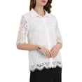 thumbnail image 4 of INSPIRE CHIC Women's Lace Shirt Work Mesh Sheer Floral Business Casual Top S White, 4 of 5