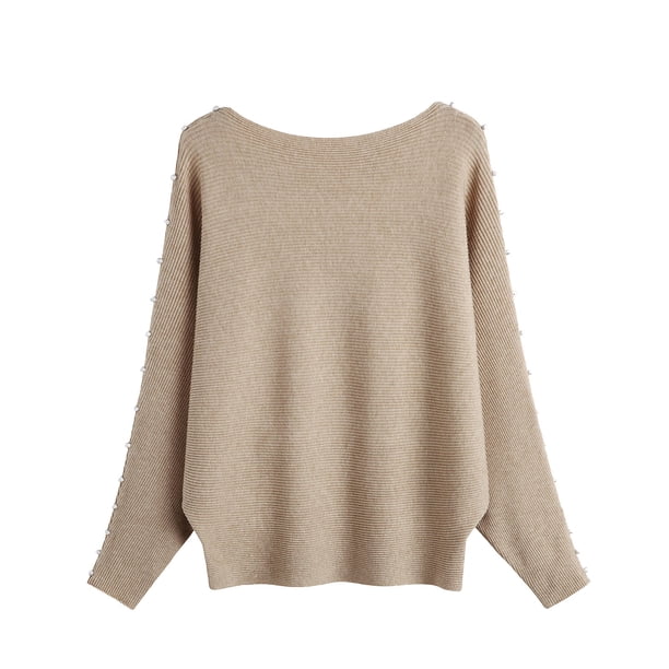 Suéter de cuello redondo para mujer, nuevo jersey de punto con cuello redondo, manga larga, holgado, estilo europeo y de talla grande, con cuentas de uñas.