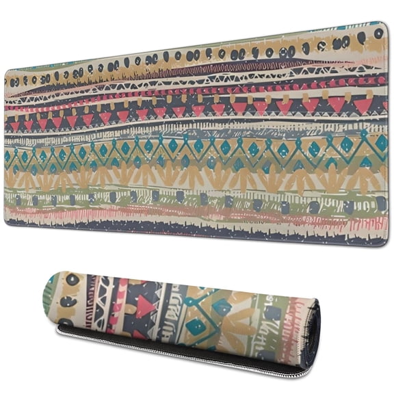 Long Mouse Pads for Desk,Yellow and Pink Geometric Boho Pattern Desk Mats on Top Of Desks, Desk Mouse Pad Extra Large with 3mm Non-Slip Base and Stitched Edge for Gaming,Office,Work,Home 31.5"x11.8"