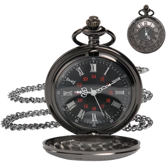 Modern Quartz Pocket Watch with Chain, Vintage Pocket Fob Watches for Men, Roman Numerals Stylish Design for Birthday, Anniversary, Christmas, Father's Day