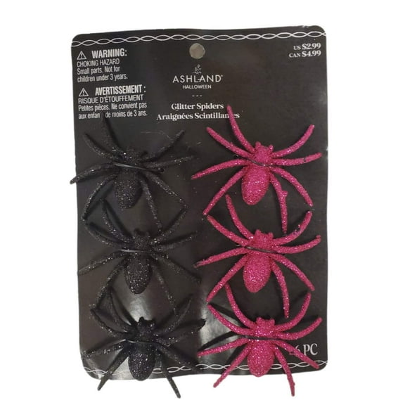 Ashland Halloween Glitter Spiders 6-pc Pink  Black