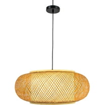 TFCFL Hand-Woven Bamboo Pendant Light Fixture, 23.6" Bamboo Rattan Hanging Lamp, One-Light Adjustable Boho Basket Handmade Woven Pendant Lighting for Dining Living Bedroom Kitchen Farmhouse