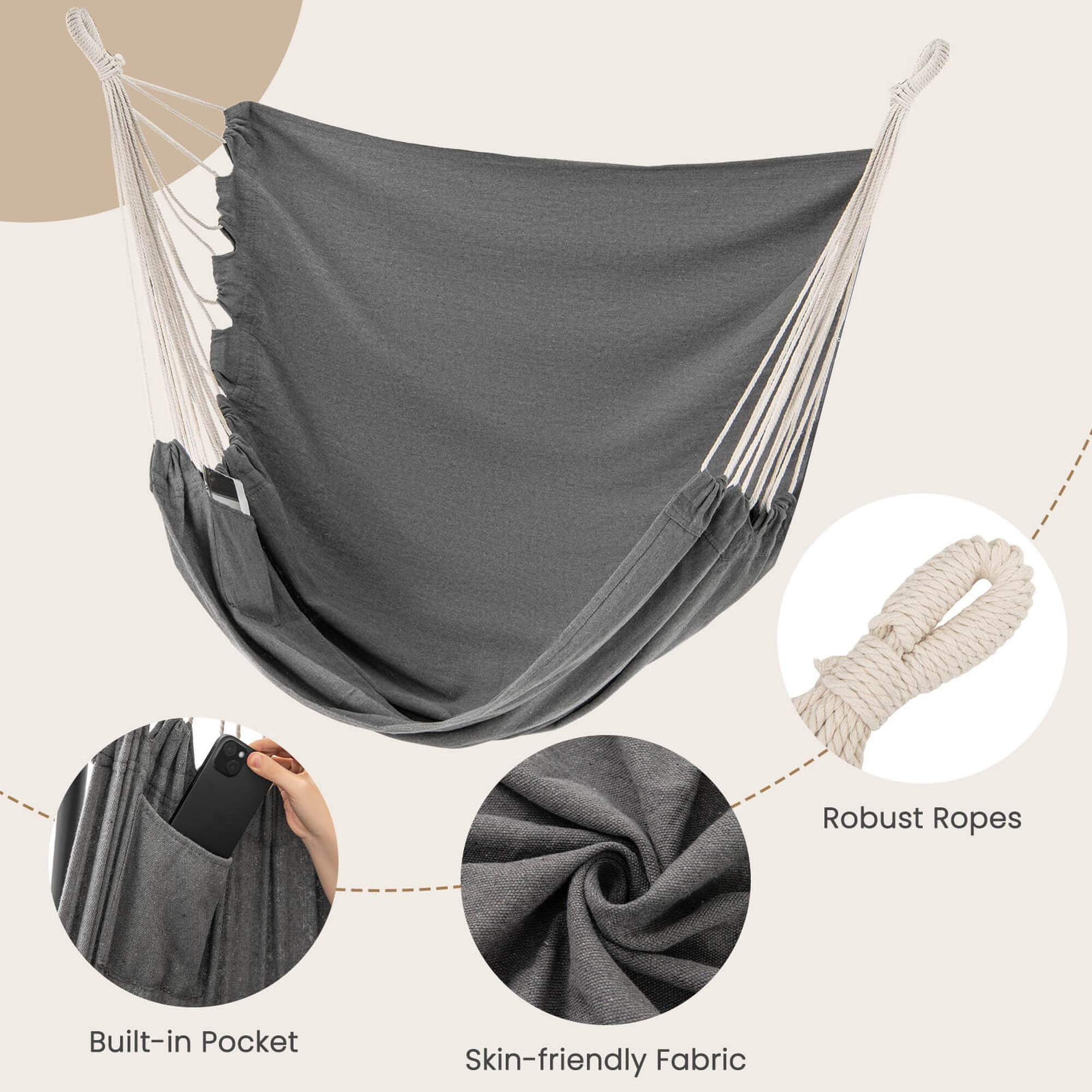 Costway Heavy-duty Hammock Chair with Stand Metal Frame Storage Pocket Quality Fabric