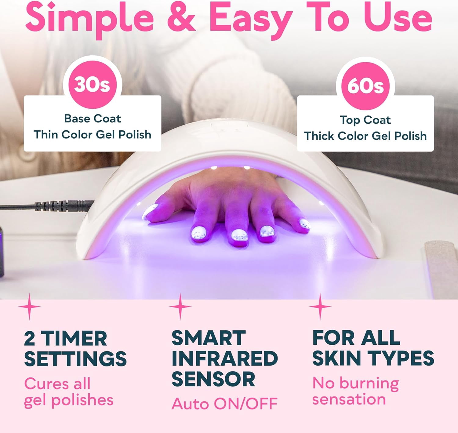 SUNUV UV Nail Lamp, LED Gel Nail Dryer with Sensor & 2 Timers, for Women & Girls, Pink
