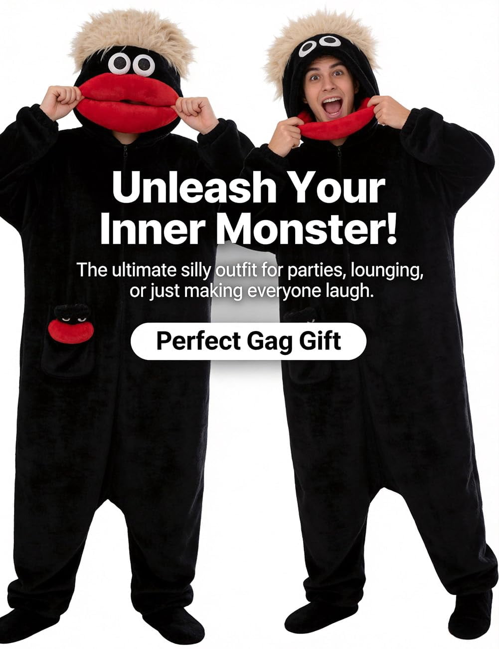 Big Mouth Monster Onesie, Silly Wearable Onesie with Shoes and Comb, Funny Monster Jumpsuit for Adults