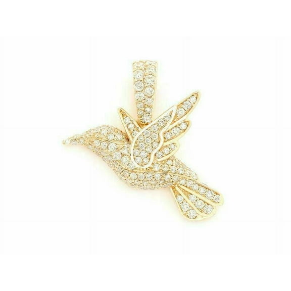2Ct Round Cut VVS1 Diamond Humming Bird Pendant 14K Yellow Gold Over Free Chain