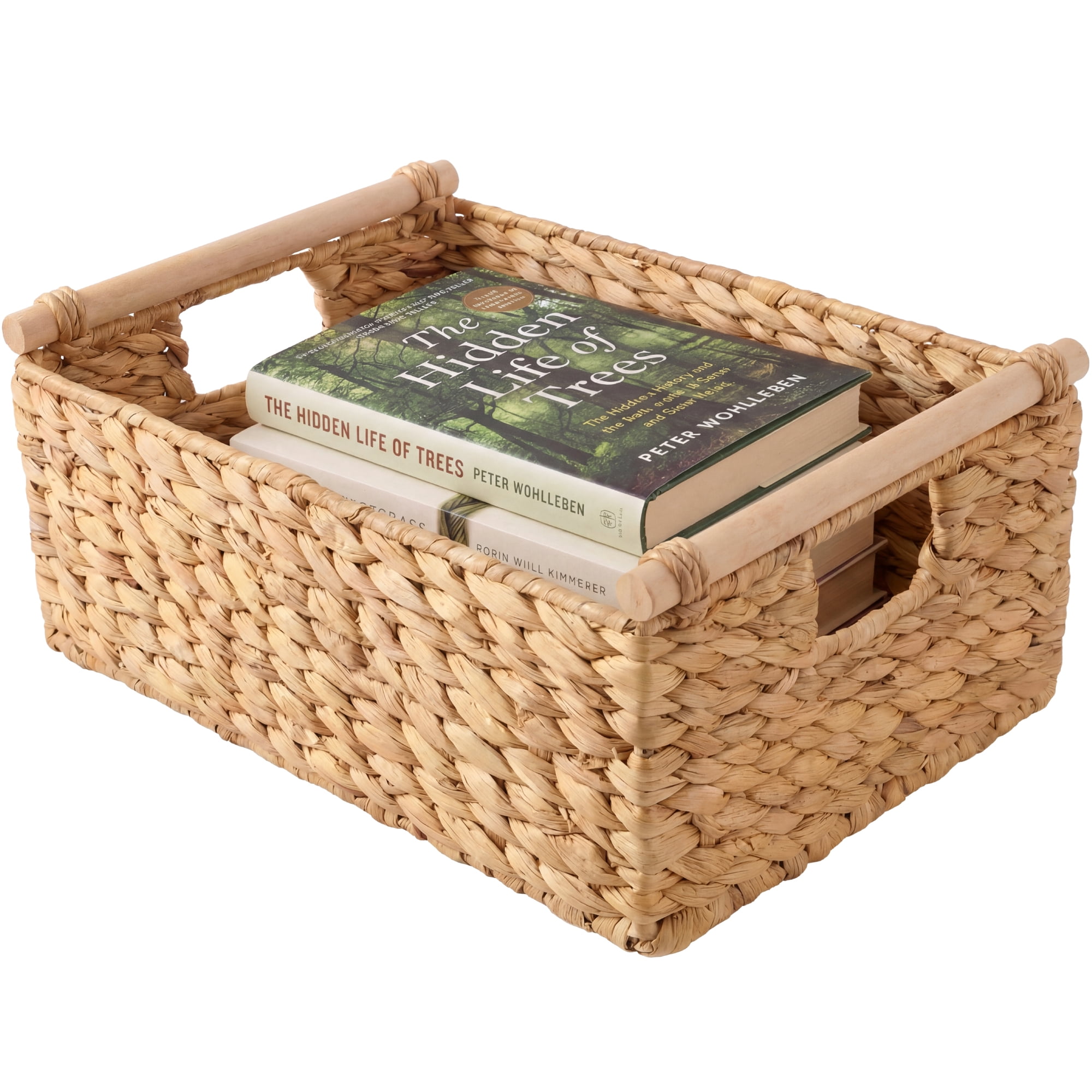 Best Choice Products Wicker Storage Basket, Shelf Basket w/ Wooden Handles, Rectangular Storage Bin - Natural
