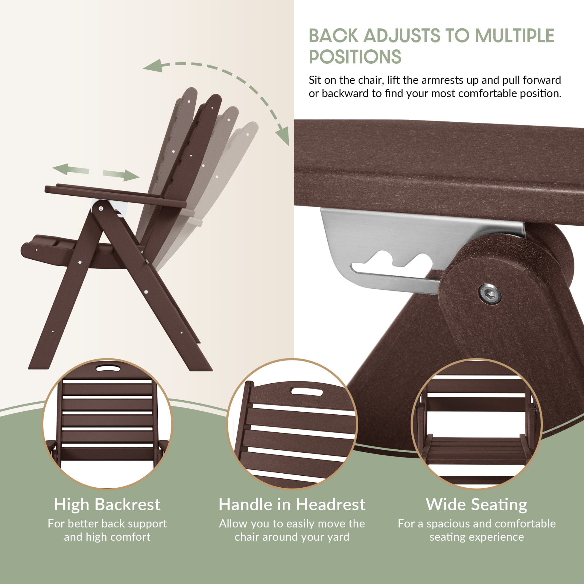 WestinTrends Malibu HDPE Adjustable Highback Folding Patio Dining Chair, Dark Brown