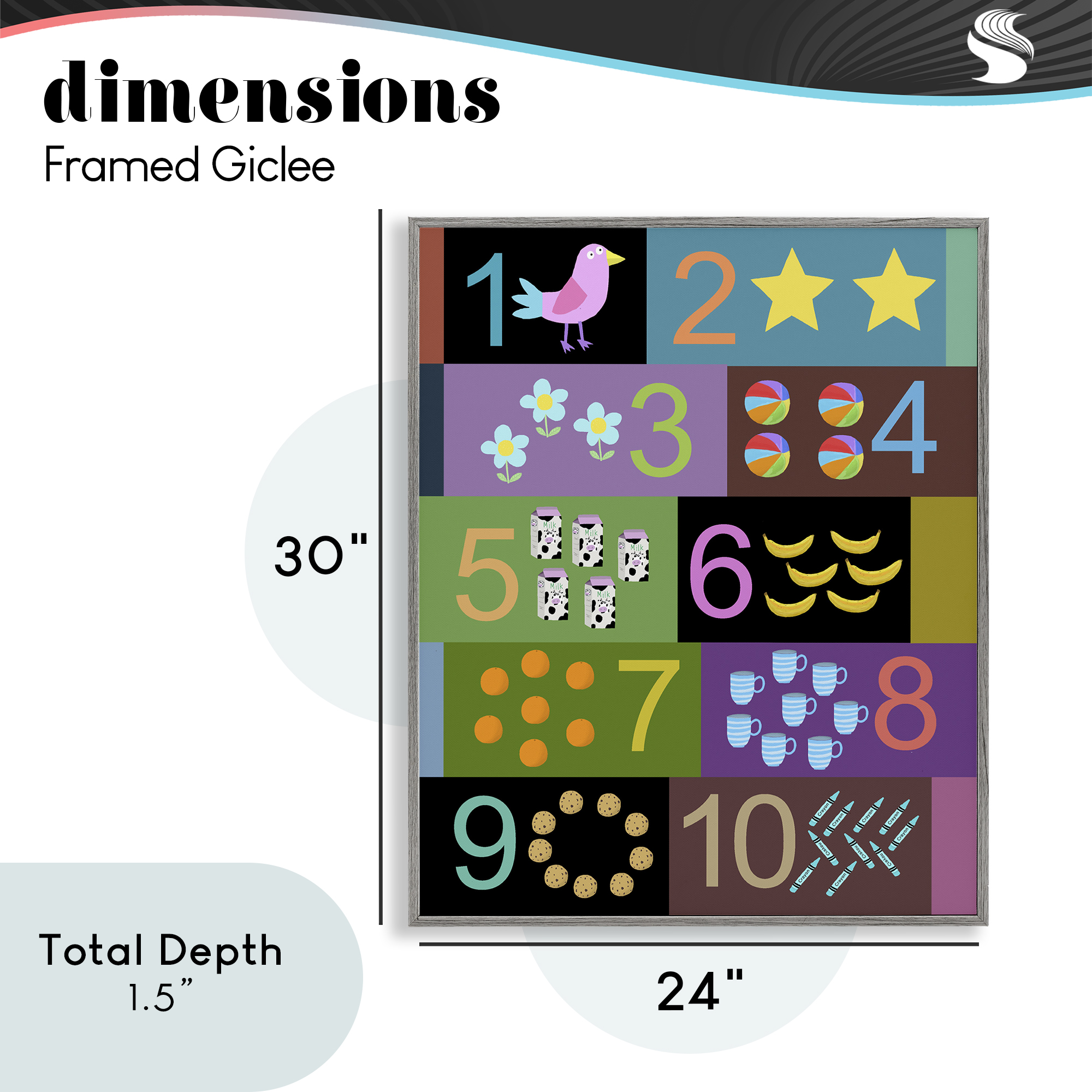 Learning To Count Chart Gray Framed Giclee Art, design by Carla Daly
