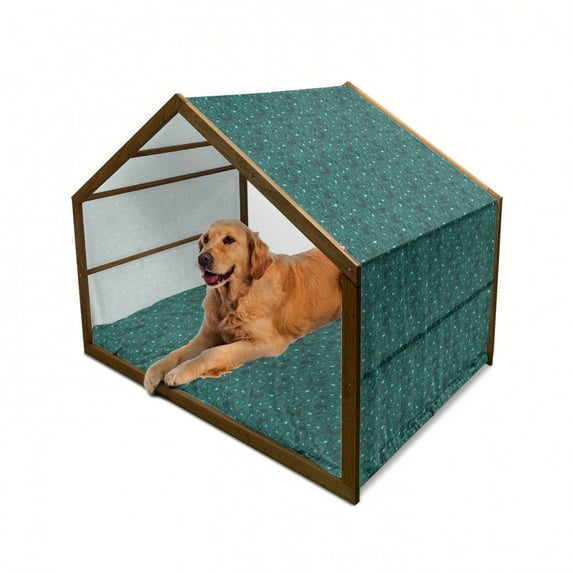 Turquoise Pet House, Floral Arrangement Vintage Flower Bouquet Baroque Inspired Foliage Ornamental Design, Outdoor & Indoor Portable Dog Kennel with Pillow and Cover, 5 Sizes, Teal, by Ambesonne
