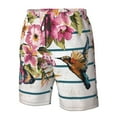 Adobk Bird and Floral Print Men's Swim Trunks Hawaiian Bathing Suit
