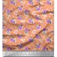 thumbnail image 1 of Soimoi Orange Silk Fabric Leaves & Periwinkle Floral Print Sewing Fabric Yard 42 Inch Wide, 1 of 3