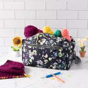 PAVILIA Yarn Bag Knitting Crochet Bag Organizer, Yarn Bags For Crocheting On The Go, Yarn Storage Project Bag for Crochet Knitting Accessories, Gifts For Crocheter Knitter, Grey Floral