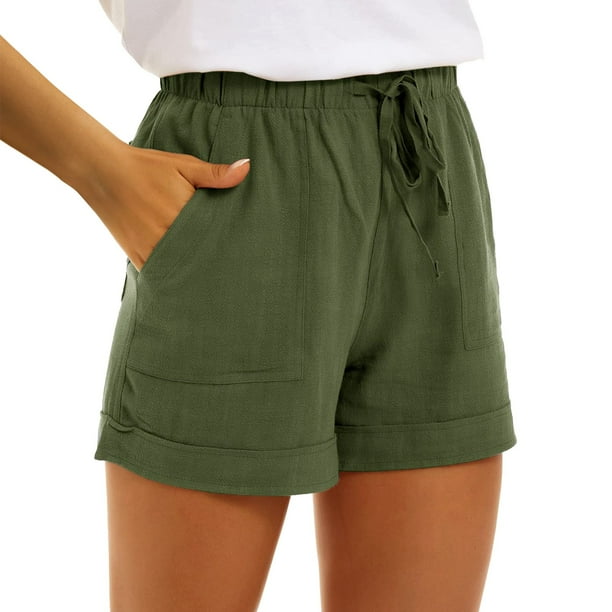 MKLEKYY Pantalones Cortos De Mujer, Pantalones Casuales De Cintura Alta Con Bolsillos, Pantalones Sueltos De Pierna Recta, Pantalones Deportivos De Moda