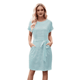thumbnail image 2 of Vestido Camisero de Verano A Rayas de Corta para Mujer, Informal, con Lazo en la Cintura y Bolsillos, Verde , Talla S, 2 of 9
