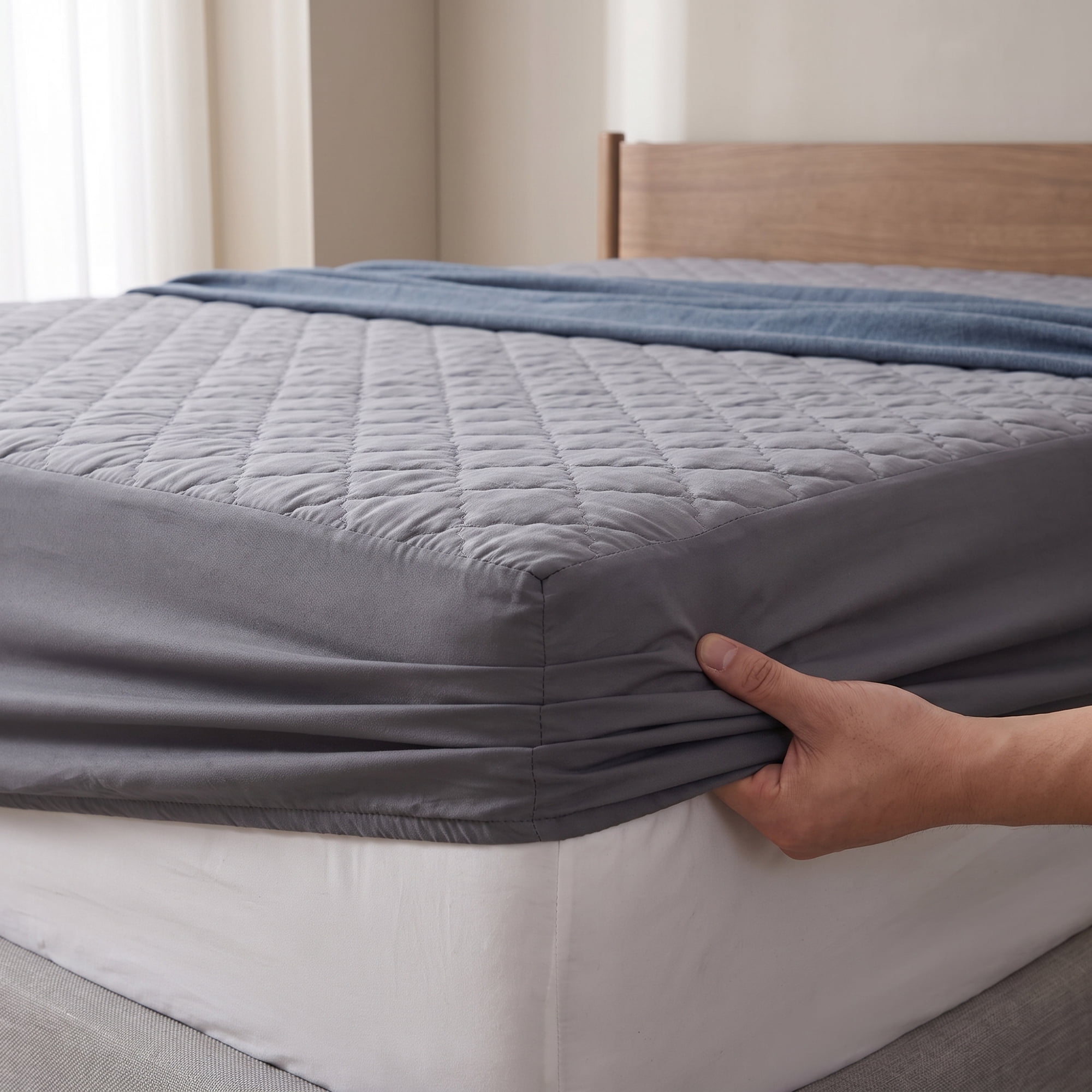 Unique Bargains Fitted Sheet Polyester Bed Sheets with Diamond Grid Design Grey 60.2"x79.9"