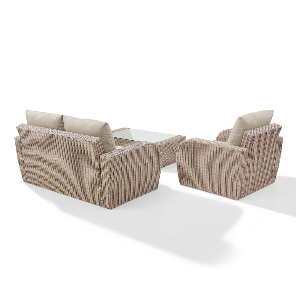 Crosley Furniture St Augustine 3 Pc Outdoor Wicker Seating Set With Oatmeal Cushion - Loveseat, Arm Chair , Coffee Table - image 2 of 7