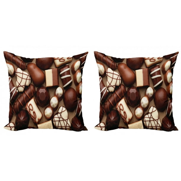 Chocolate Throw Pillow Cushion Cover Pack of 2, Chocolate Candy Sweets