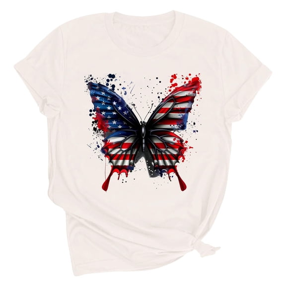 Fjofpr Womens Summer Tops Short Sleeve Womens Tops Blouses Summer Tunic Tops Shirt with Butterfly's Short Sleeve Solid Color Loose Round Neck Tees Shirts