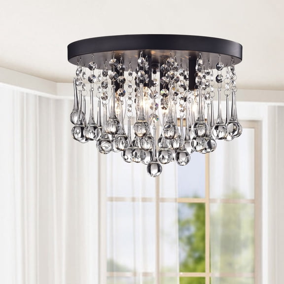 The Lighting Store Claudia 4-Light Black Flush Mount with Clear Crystal Drops