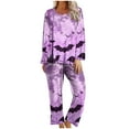 thumbnail image 2 of WFJCJPAF 2025 New Halloween Halloween Pajamas Women Short Set,Women Fashion Non Positioning Printed Round Neck Long Sleeved Long Pants Sets,Halloween Pajamas Women - Purple S, 2 of 6