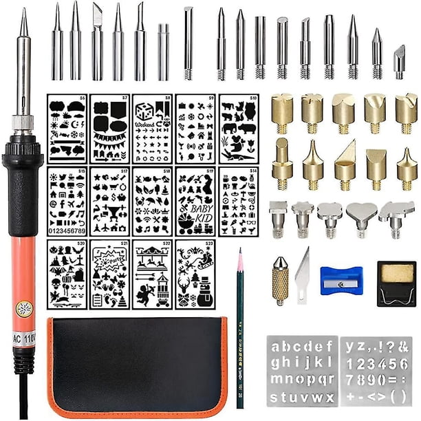 Kit de quema de madera Herramienta de quema de leña con soldador 54 piezas Temperatura de quemador de leña ajustable con juego de soldador Pirograbado Pluma de leña (54