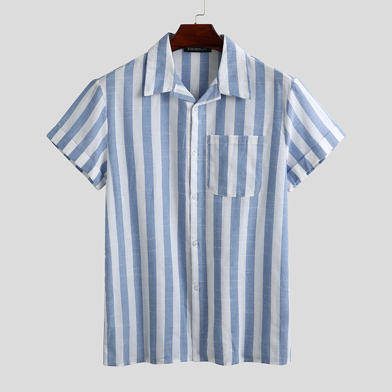 INCERUN Mens Short Sleeve Striped 