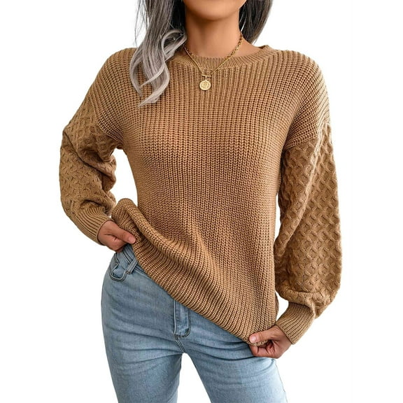 Women'S Winter Pullover Sweater Casual Long Sleeve Crewneck Loose Chunky Knit Jumper Tops Blouse Khaki S