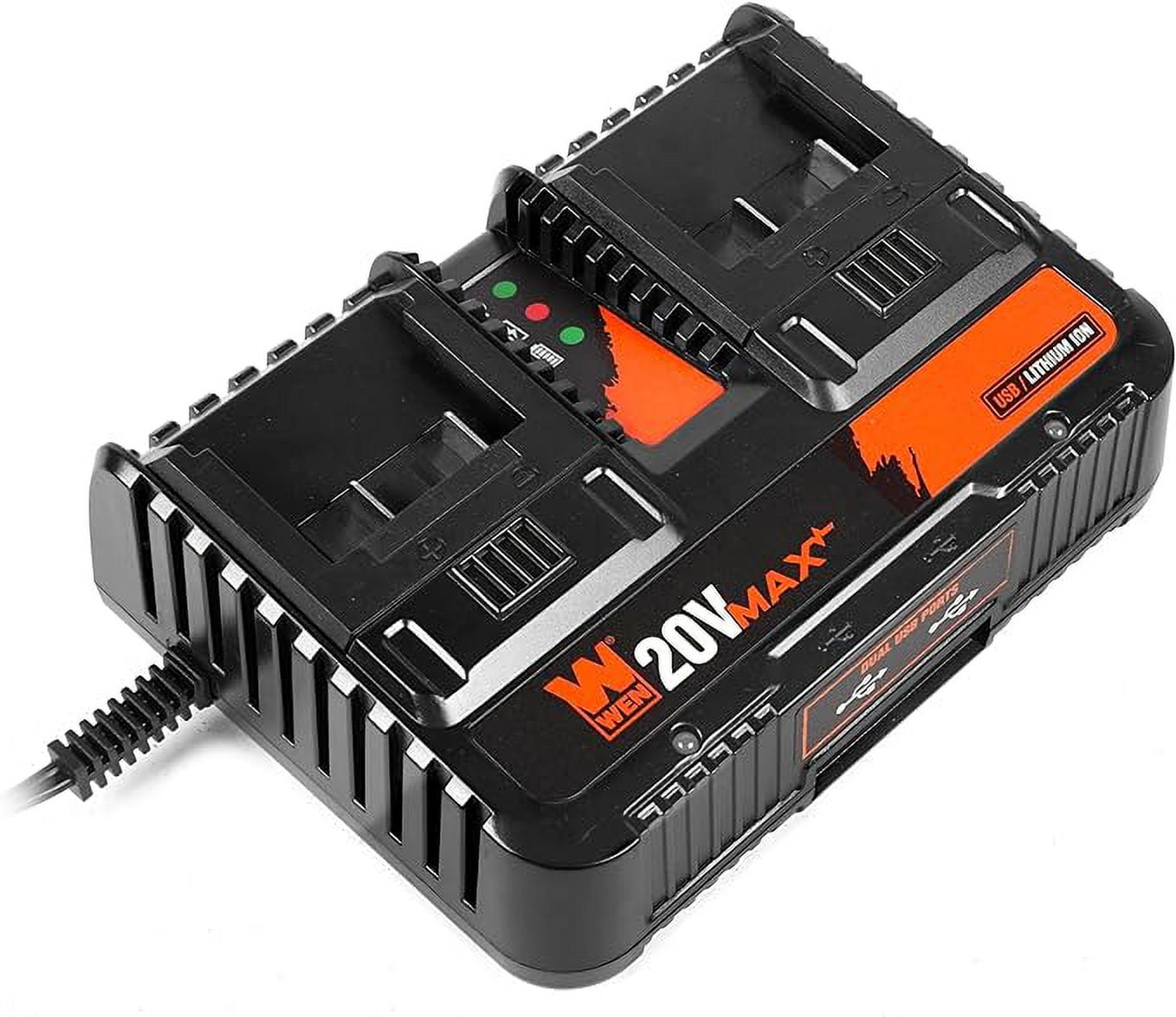 WEN 20V Max 2.3-Amp Dual Port Lithium-Ion Battery Charger with USB Ports