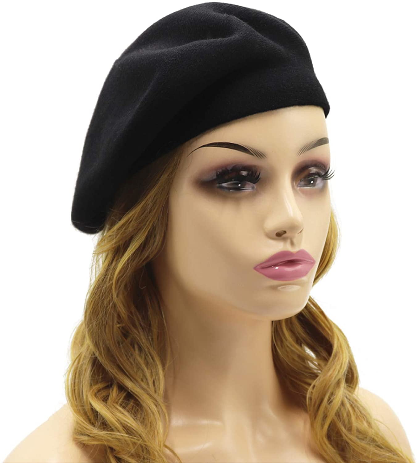 Wheebo French Beret Hat,Reversible Solid Color Cashmere Beret Cap for Womens Girls Lady Adults 