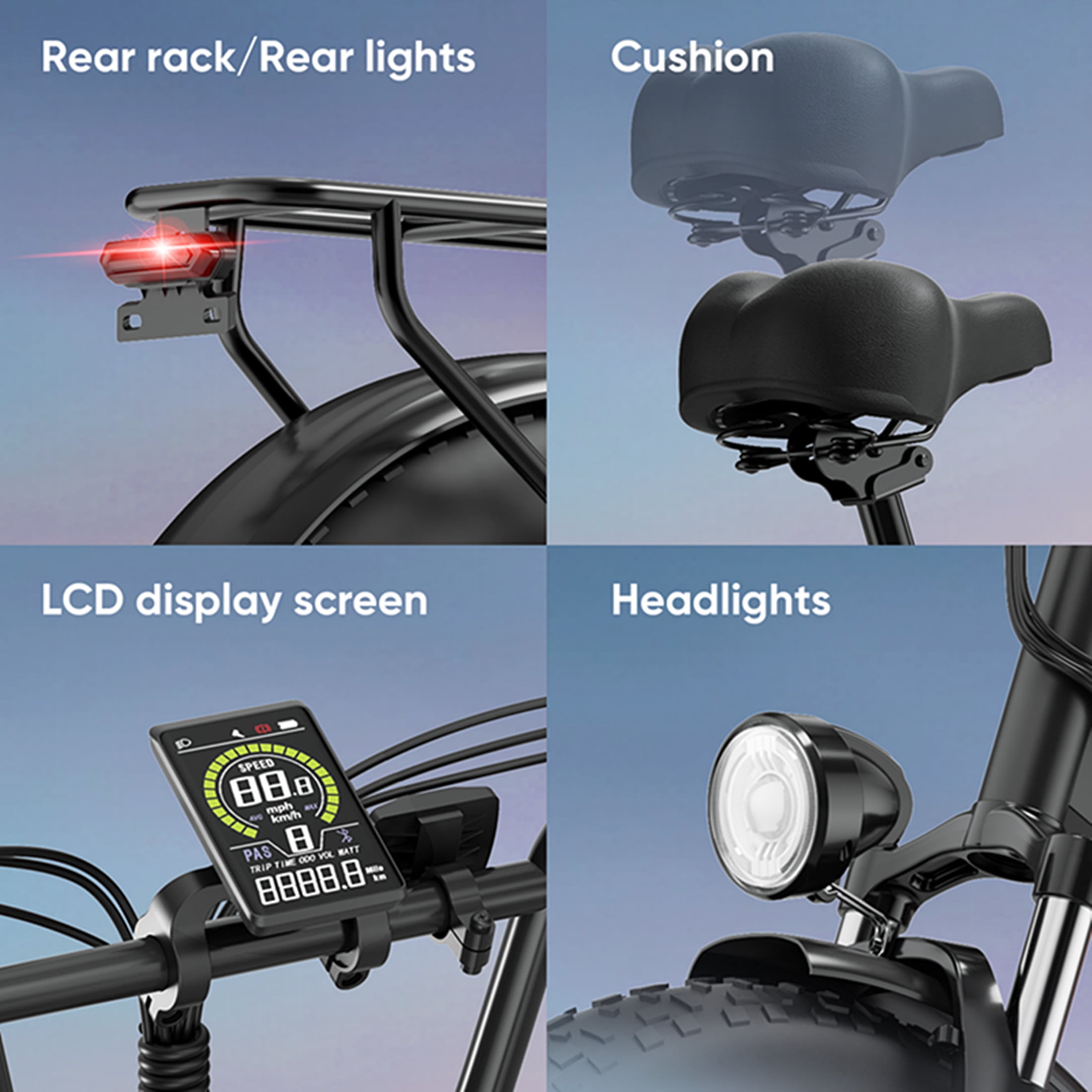 URLIFE 4.0 Fat Tire Ebike,20" Electric Bicycles for Adult,1500W Peak Motor,48V 15.6AH Remobavle Battery,7-Speed Mountain Ebike,UL2849-Black