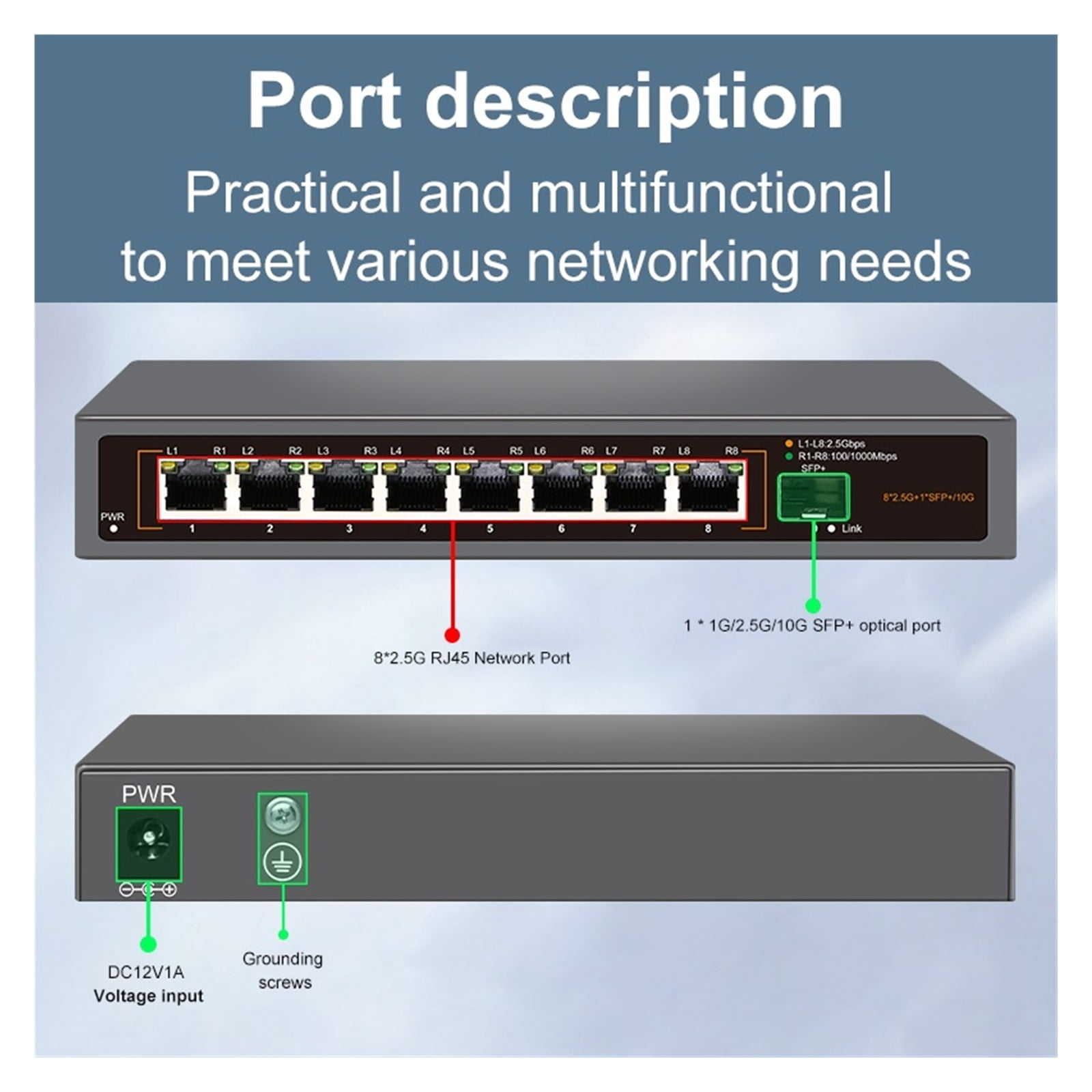 8 RJ45 Ports 2.5Gb Ethernet Switch 2.5GBASE-T Network Switch 10Gigabit